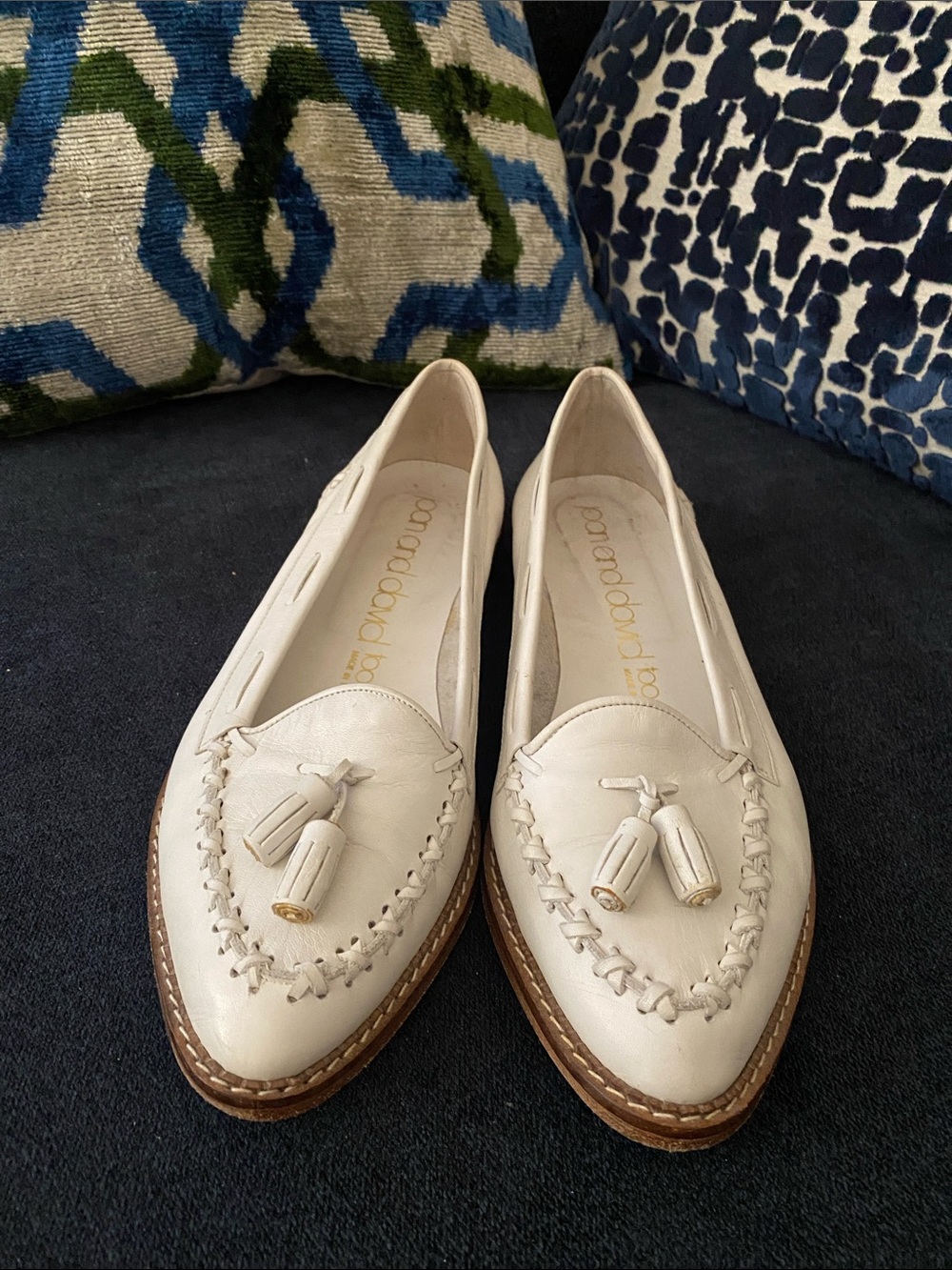 Vintage Joan and David Too White Leather Tassel Loafers - Women's Slip-On Flats
